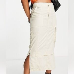 ASOS Design Cargo Midi Skirt in Beige